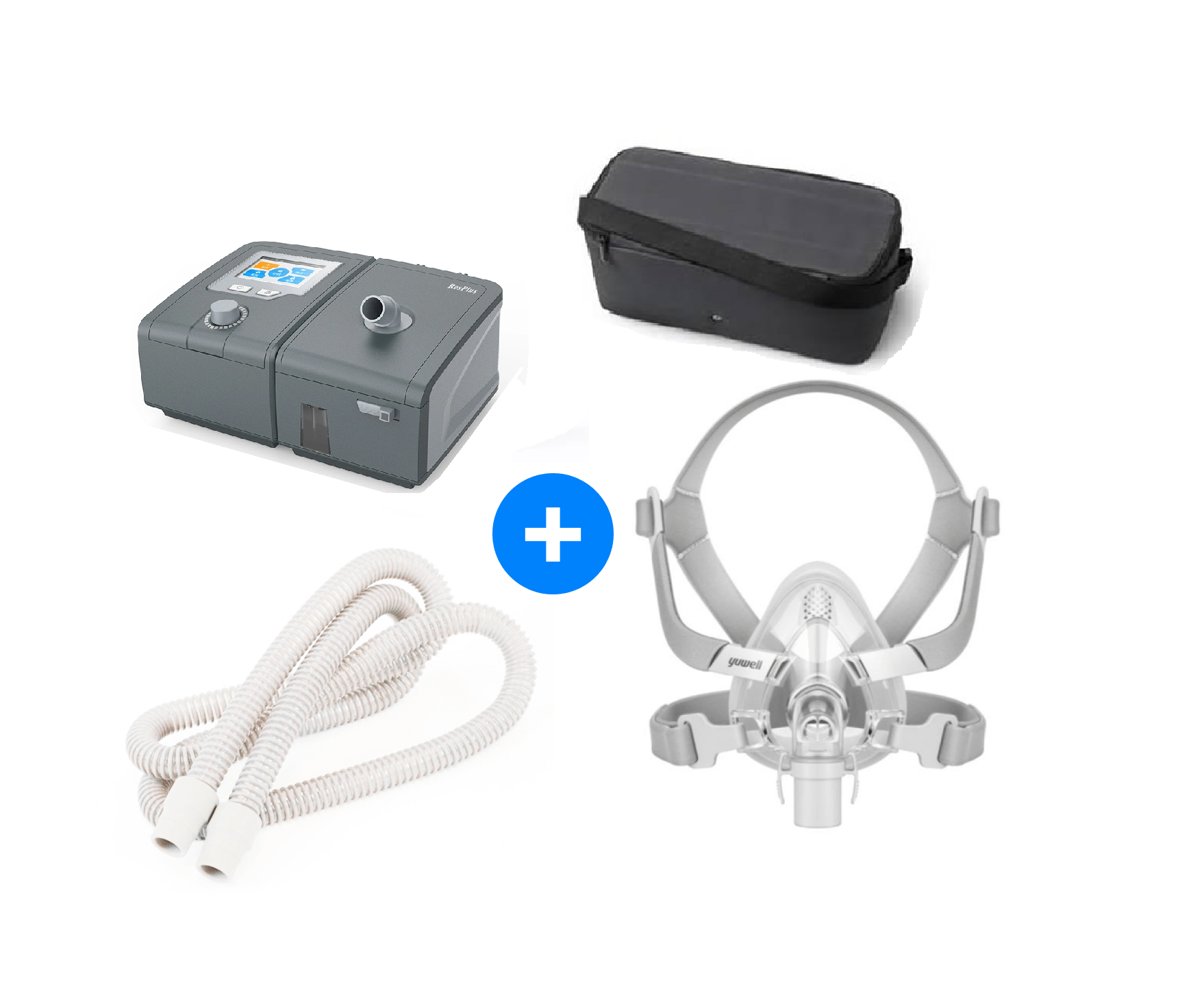 BIPAP ResPlus 30P Set completo incluye mascarilla a elección, manguera corrugada, humedificador