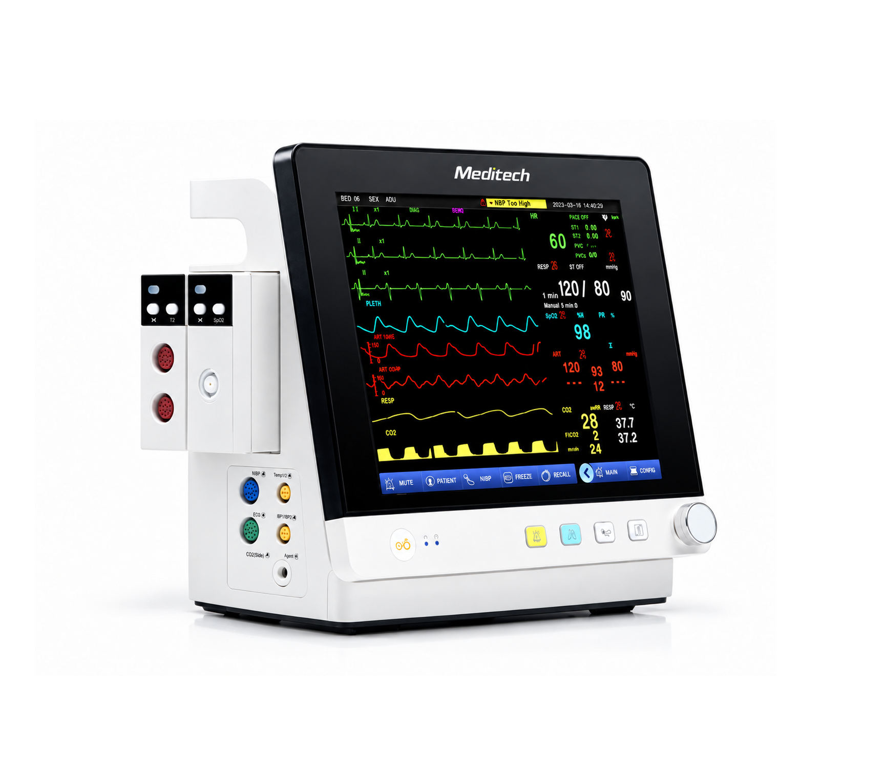 Monitor Multiparámetro Meditech E15 Pro + ETCO2 (Capnógrafo) batería hasta para 3 hrs uso portátil